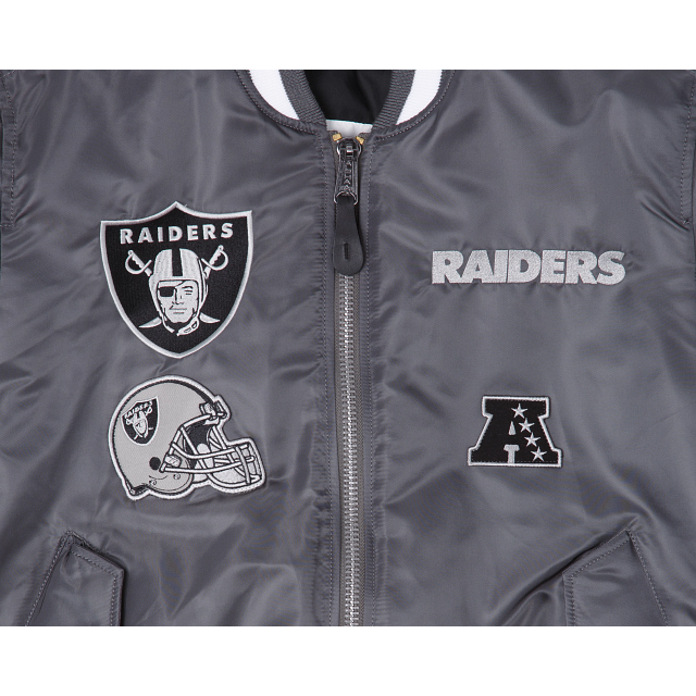 Alpha Industries X Las Vegas Raiders Gray MA-1 Bomber Jacket - Image 3