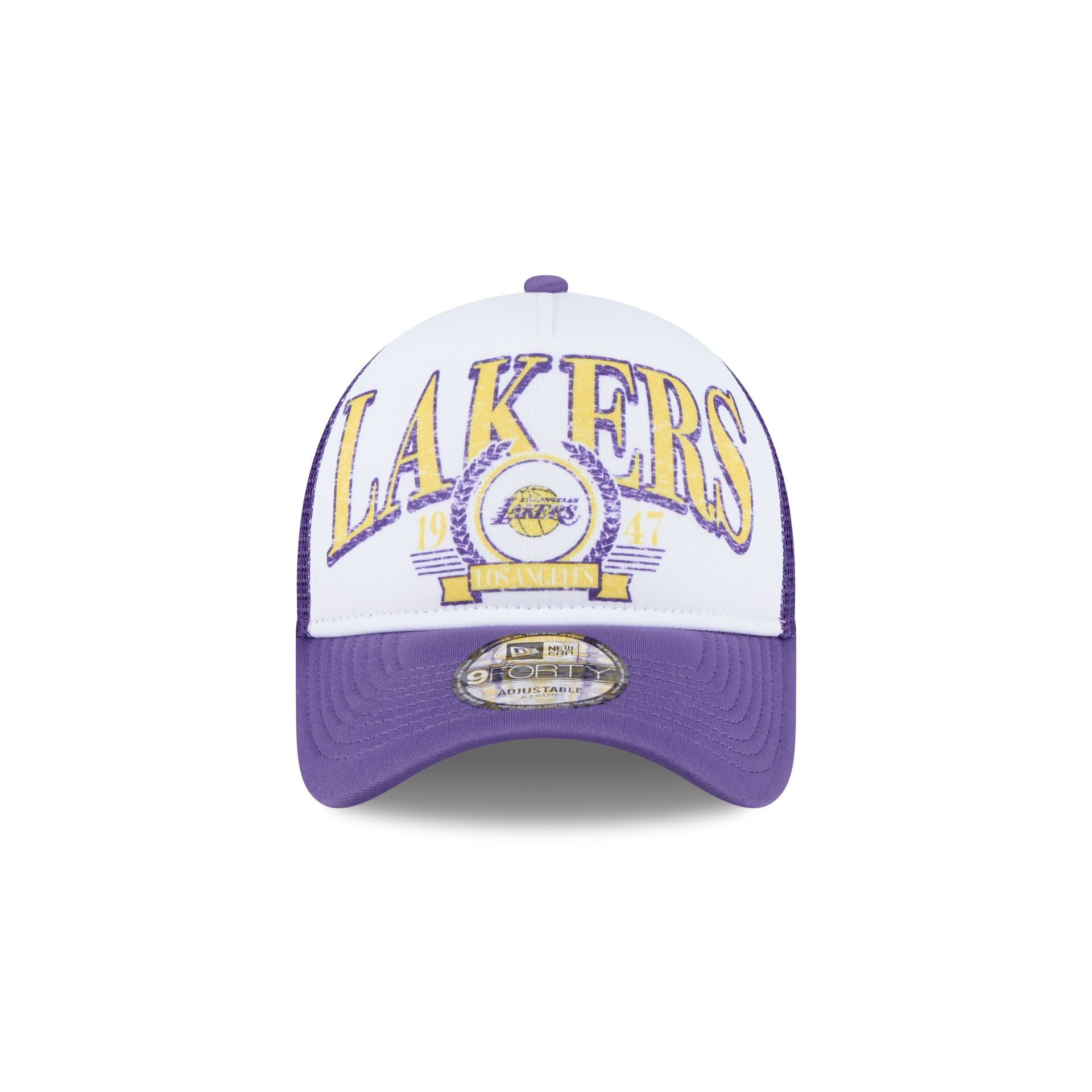 Los Angeles Lakers Distressed 9FORTY A-Frame Trucker Hat - Image 2