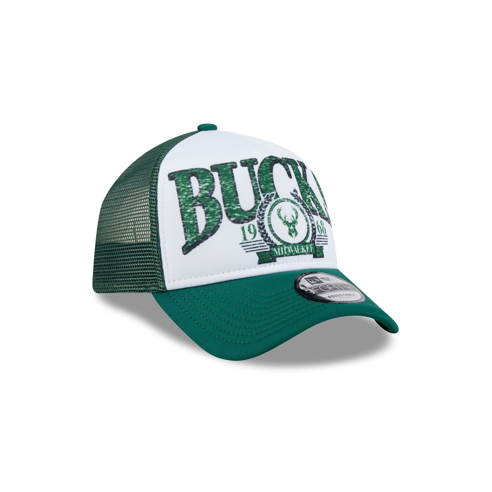Milwaukee Bucks Distressed 9FORTY A-Frame Trucker Hat - Image 3